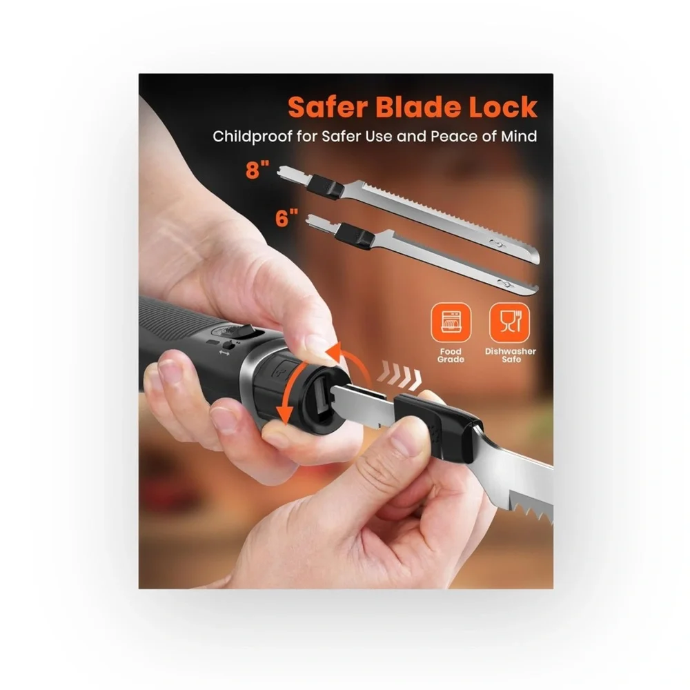 Laudlife ★ Cordless Electric Knife ★ Black ★ Stainless Steel Blades ★ Mag Charge